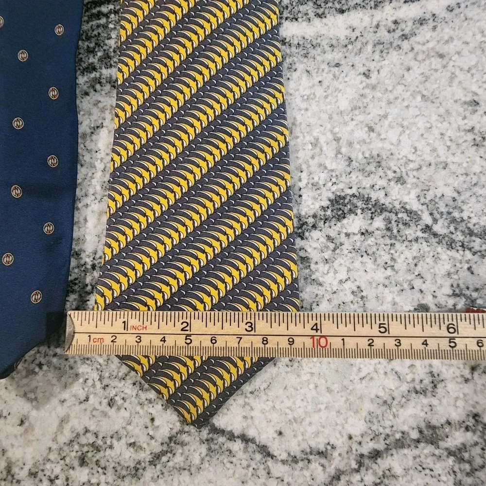 CHRISTIAN DIOR TIE BUNDLE OF 2 SILK USA MONSIEUR YELLOW BLUE PATTERNS DESIGNER